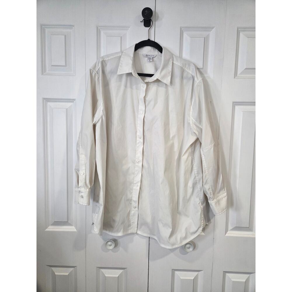 Athleta Oversized Poplin Long Sleeve Button Up Top White XL